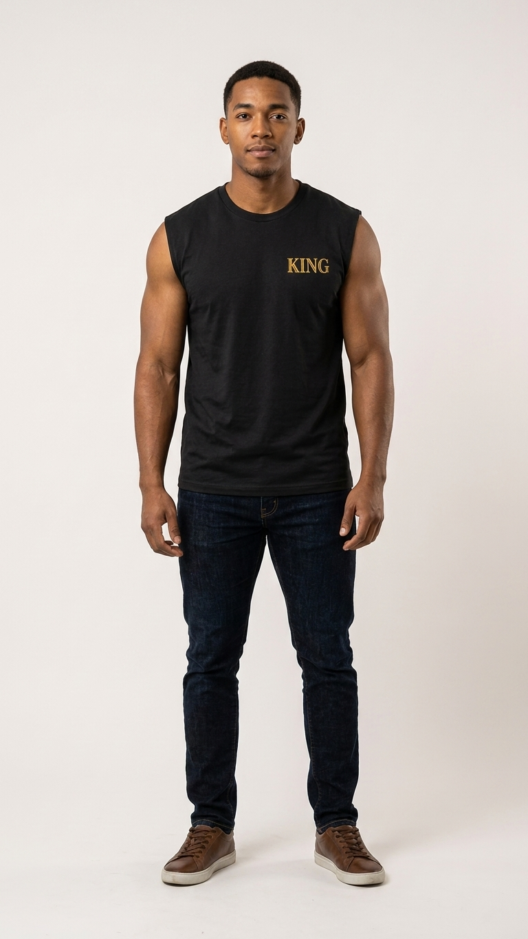 King Gold Script Tank Top — Men’s Vintage Faded Sleeveless Shirt