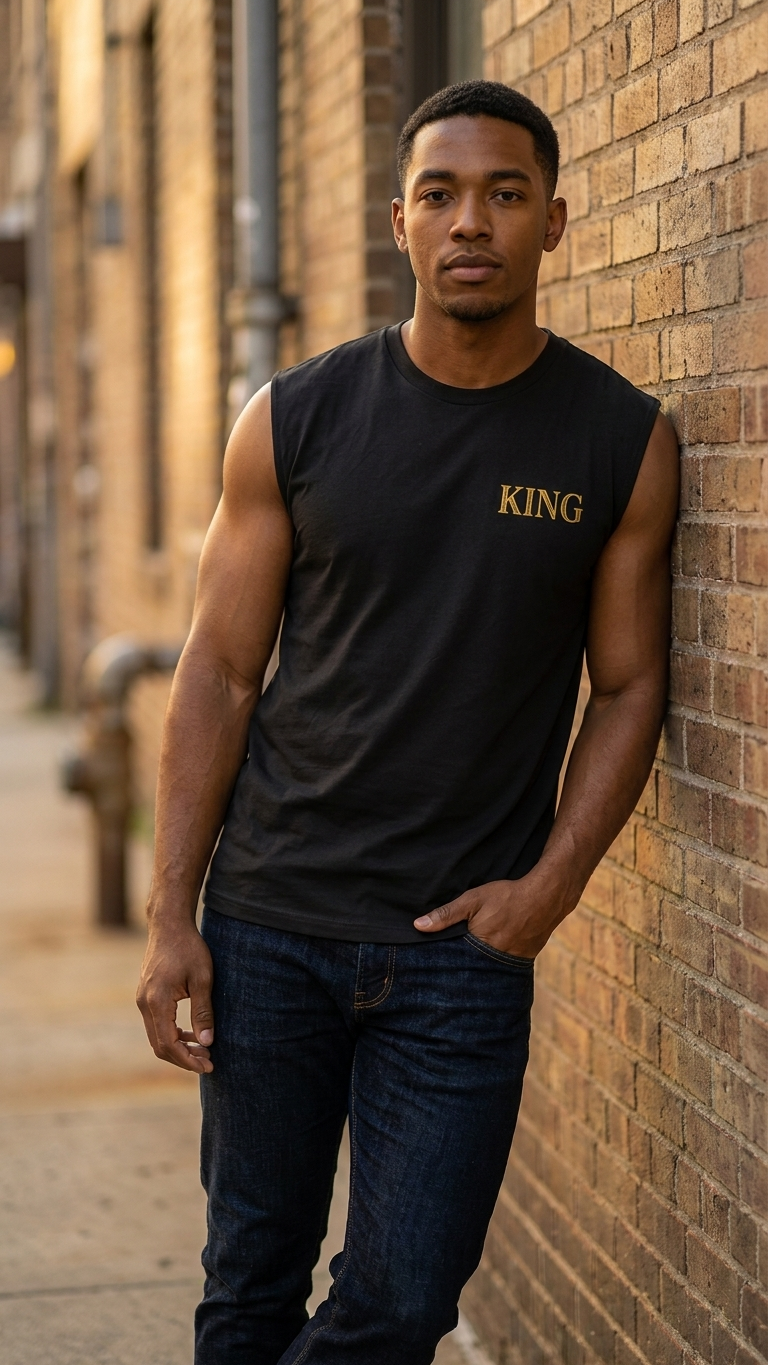 King Gold Script Tank Top — Men’s Vintage Faded Sleeveless Shirt